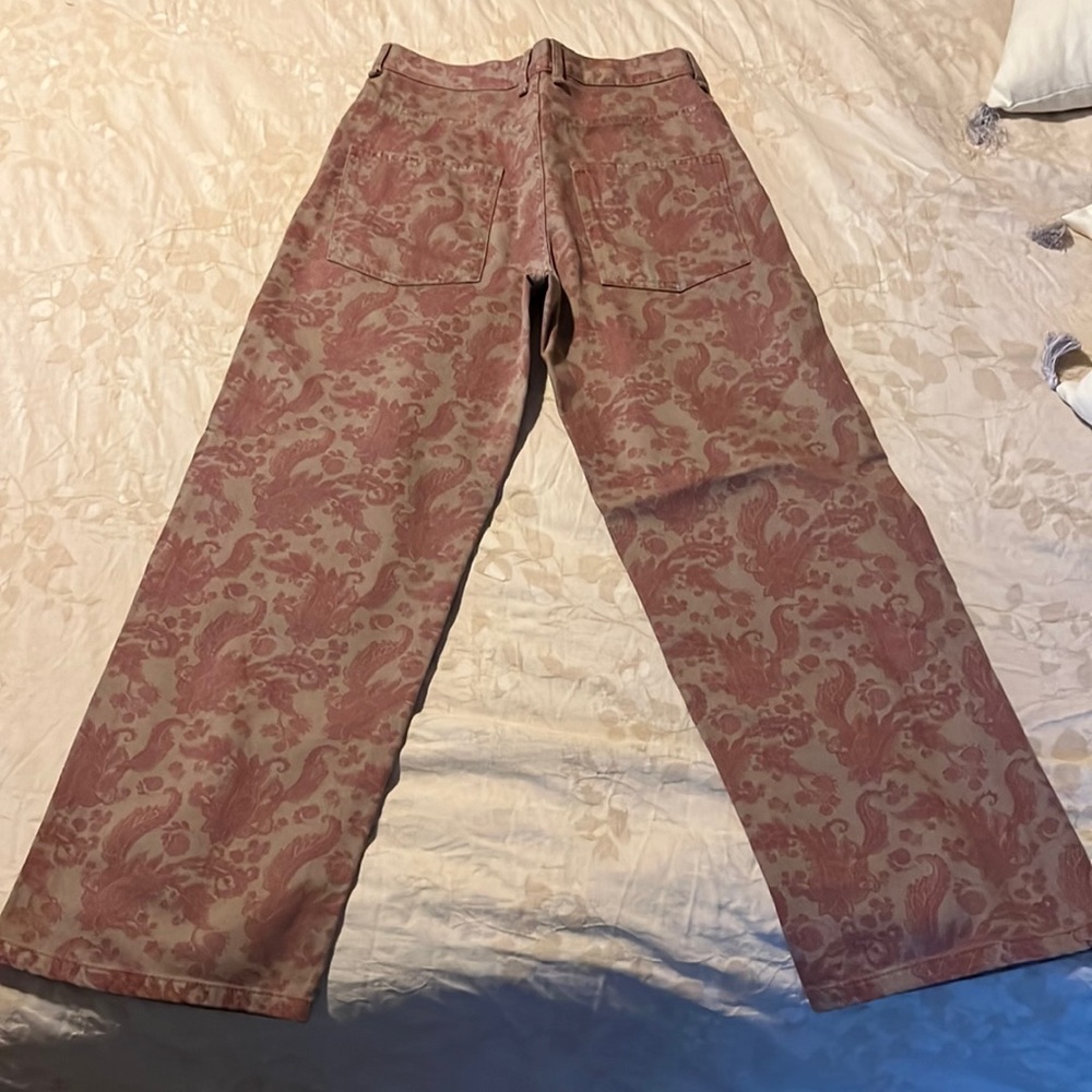 Zara high rise, wide leg paisley print jean - brown, tan, size 14